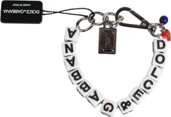 Silver Brass Chain Dice Logo Embellished Charm Bracelet