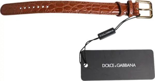 Brown Textured Leather Gold Metal Buckle Armband