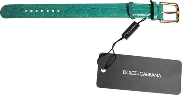 Green Exotic Leather Gold Tone Metal Buckle Armband
