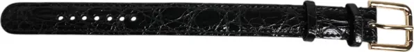 Black Exotic Leather Gold Tone Metal Buckle Armband