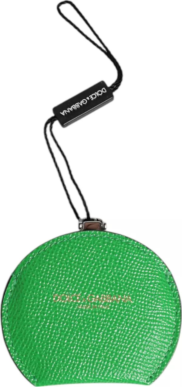Green Calfskin Leather Round Logo Hand Mirror Holder