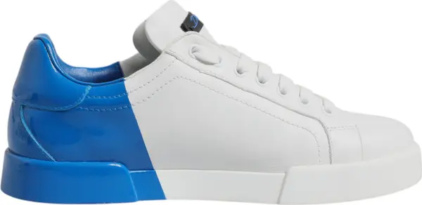 White Blue Leather Logo Low Top Sneakers Shoes
