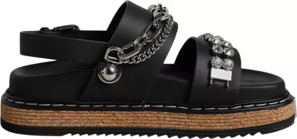 Black Crystal Embellish Strap Sandals Shoes