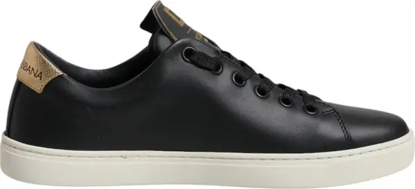 Black Leather Gold Red Heart Sneakers Shoes