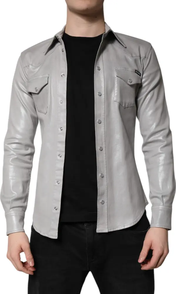Metallic Gray Cotton Button Down Shirt