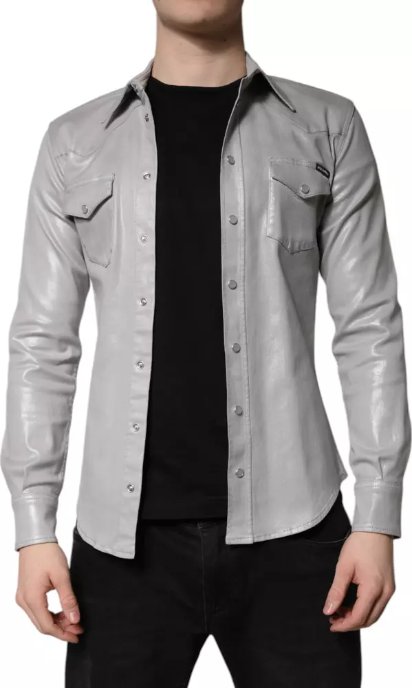 Metallic Gray Cotton Button Down Shirt