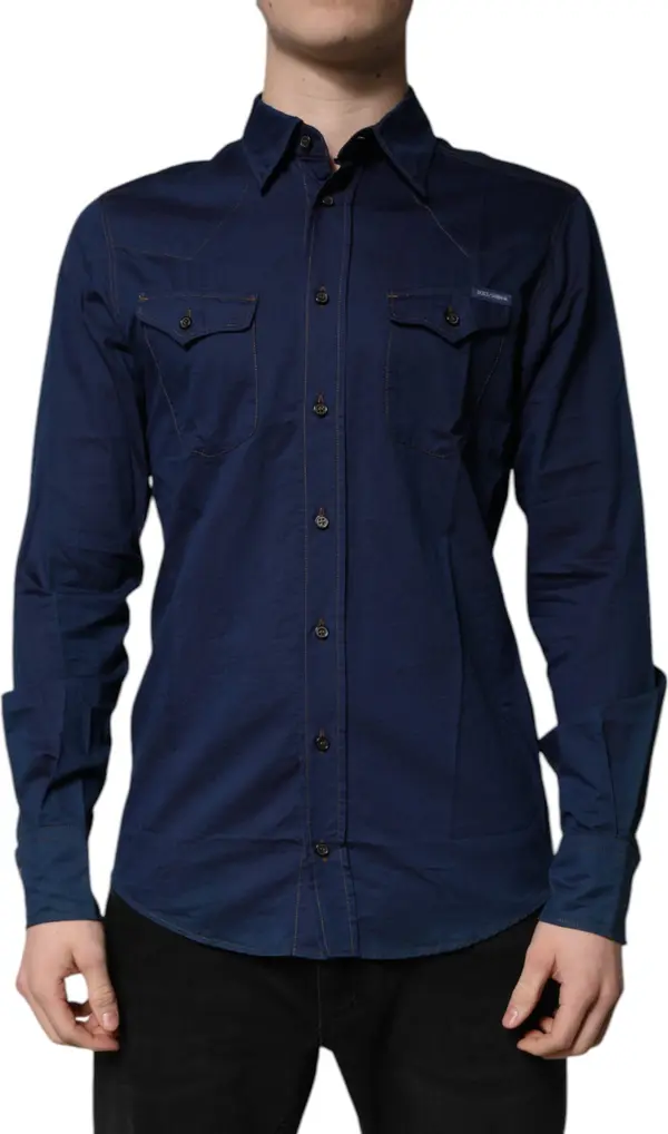 Dark Blue Cotton GOLD Dress Formal Shirt