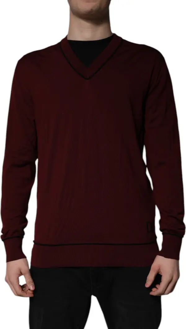 Maroon Cashmere V-neck Men Pullover Sweater