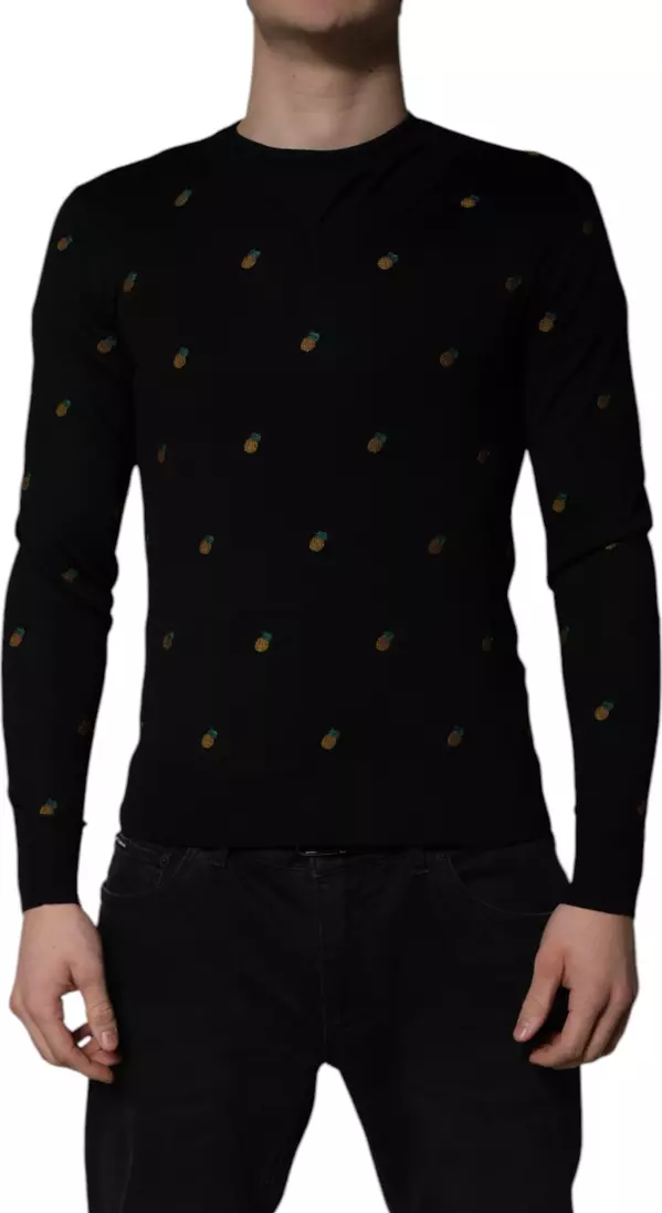 Black Pineapple Crew Neck Pullover Sweater