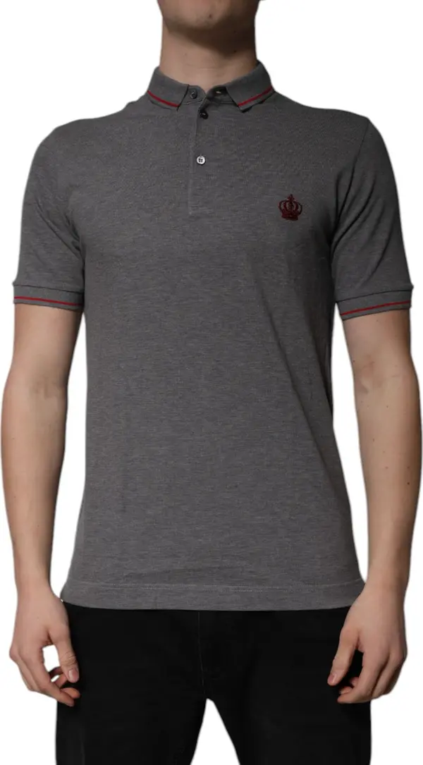 Gray Cotton Crown Collared Polo T-shirt