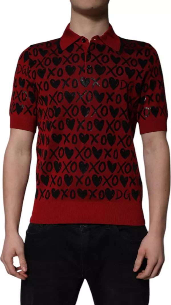 Red Cotton XOXO Collared Polo T-shirt