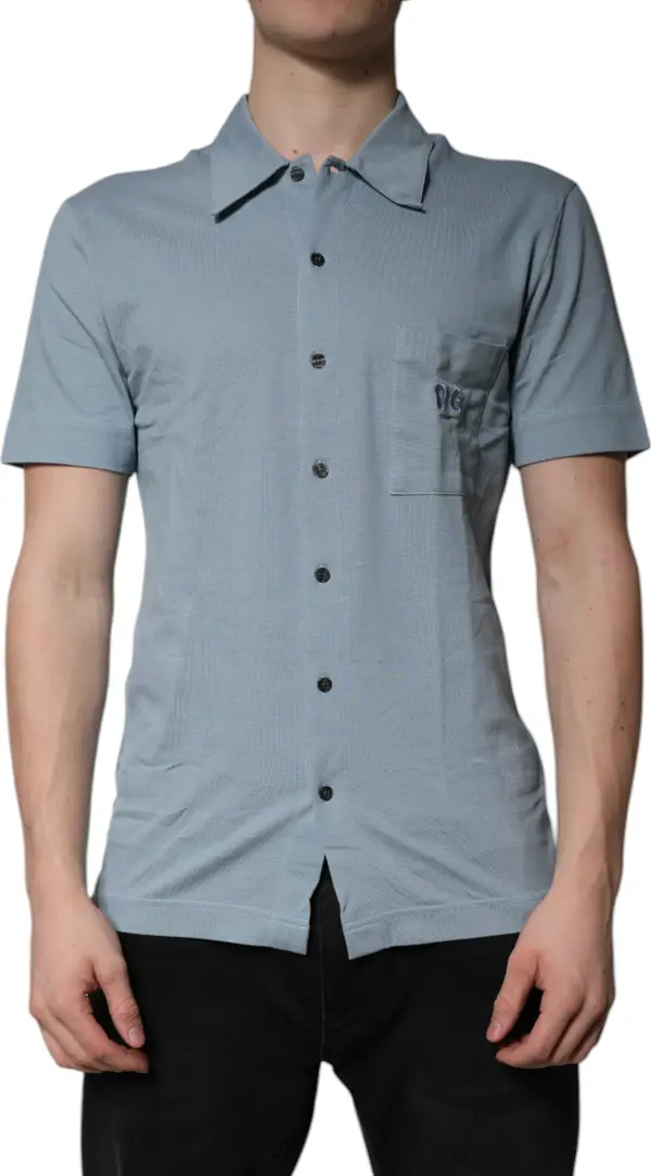 Blue Cotton Button Down Casual Men Polo Shirt