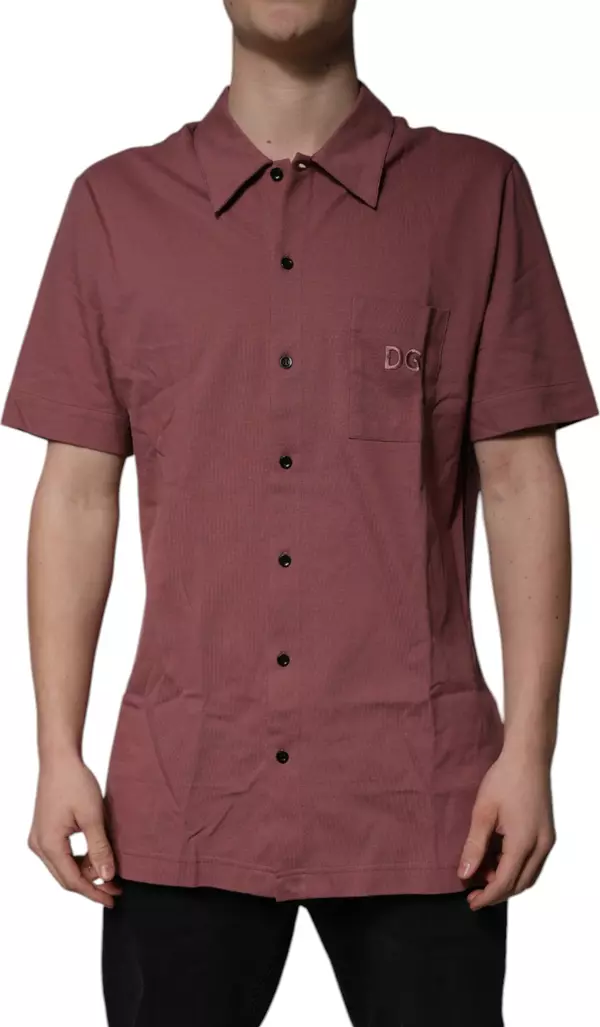 Dark Pink Button Down Casual Polo Men Shirt