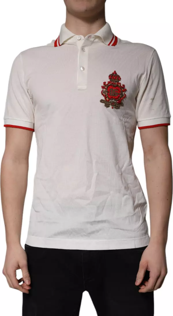 White Cotton Logo Collared Polo Men T-shirt