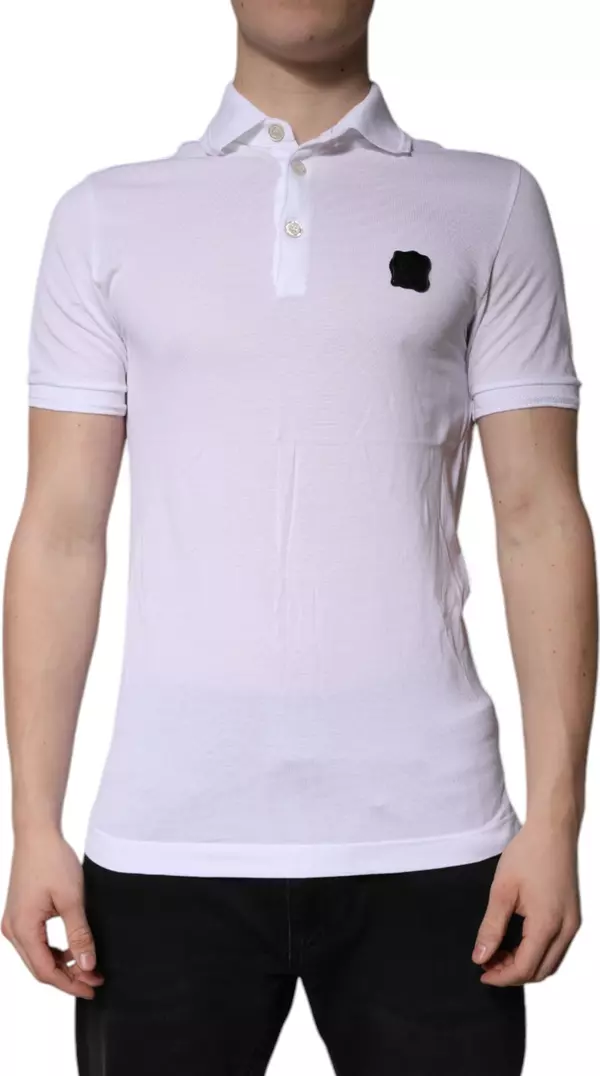 White Cotton Logo Collared Polo T-shirt