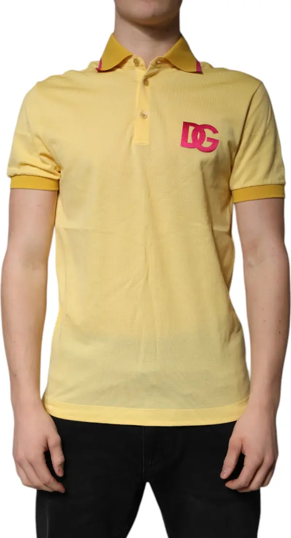 Yellow Cotton Logo Collared Polo T-shirt