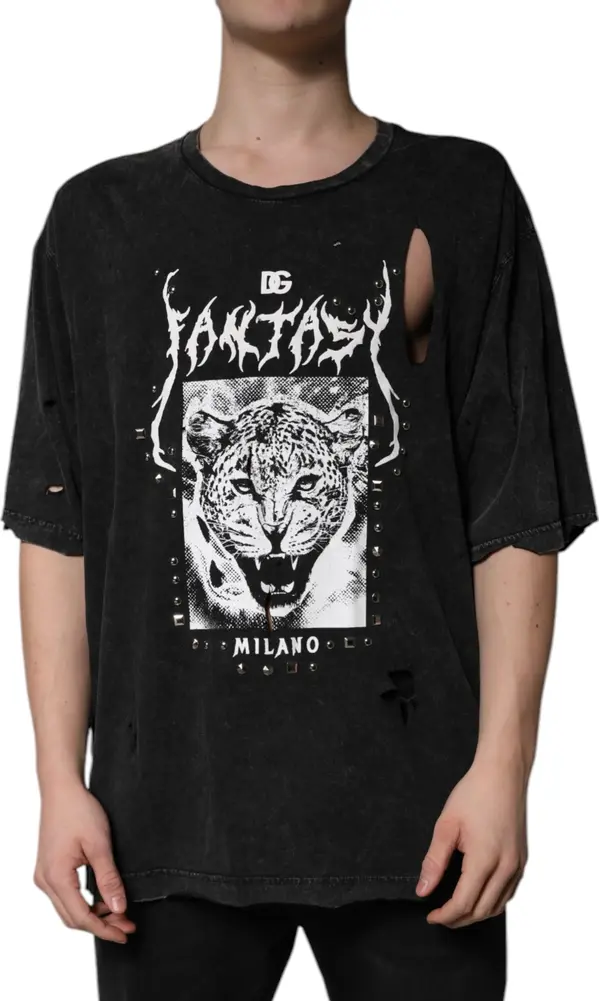 Black Graphic Print Cotton Crew Neck T-shirt