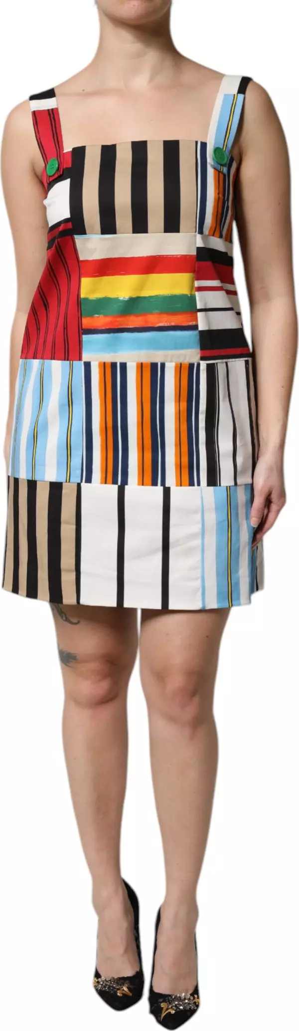 Multicolor Cotton Stripe Sleeveless Dress