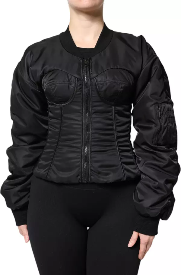 Black Nylon Full Zip Bustier Corset Jacket