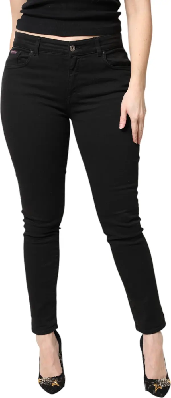 Black Cotton Mid Waisted Skinny Denim Jeans