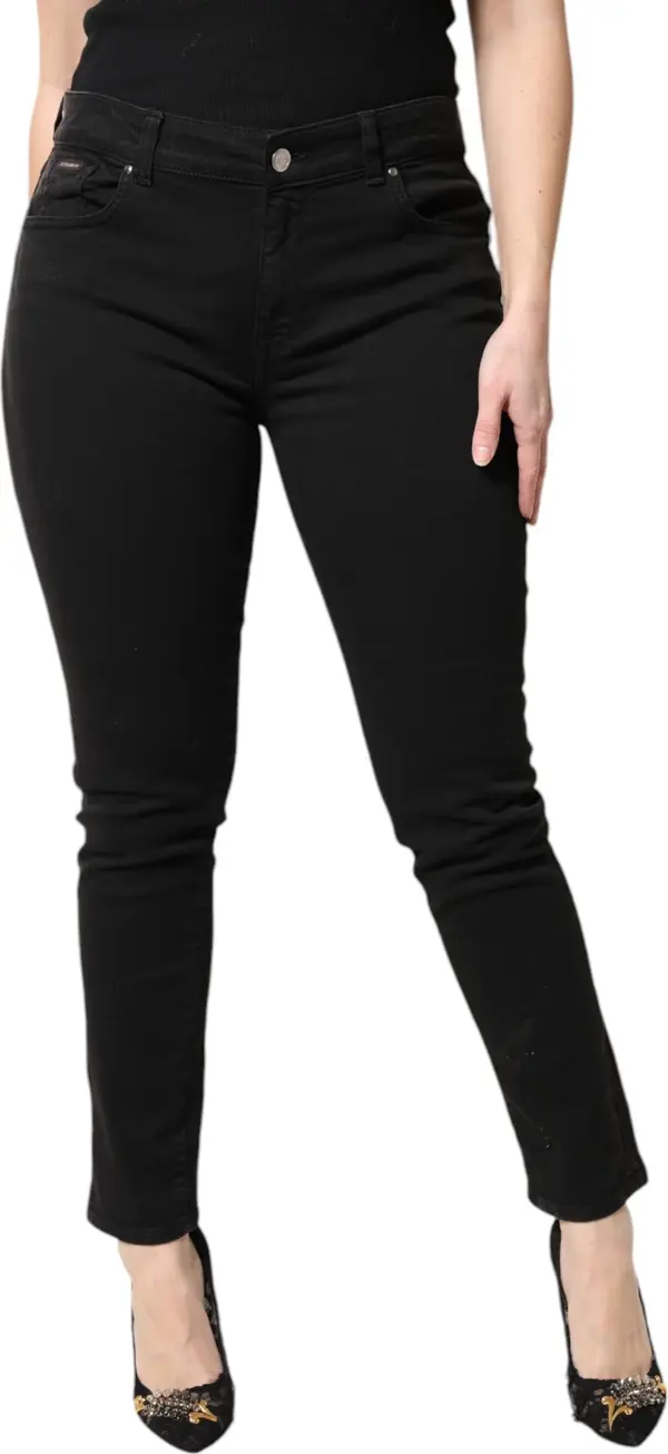 Black Cotton Mid Waisted Skinny Denim Jeans