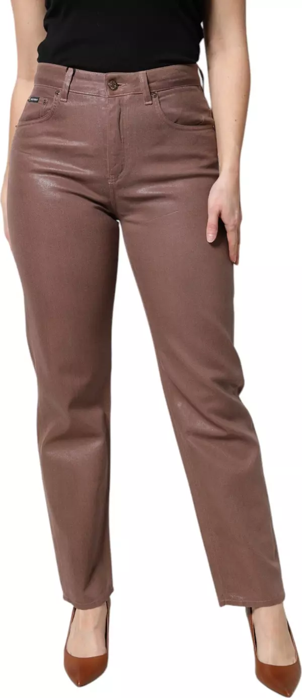Brown Cotton High Waist Tapered Denim Jeans
