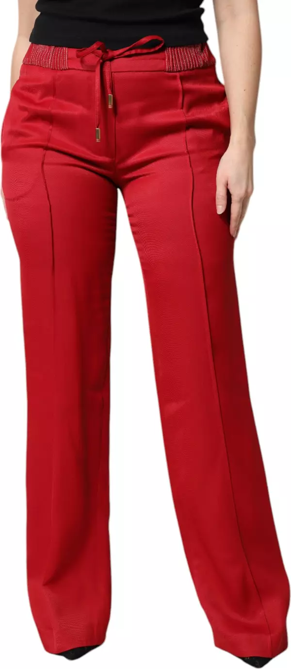 Red Viscose Straight Fit Pants