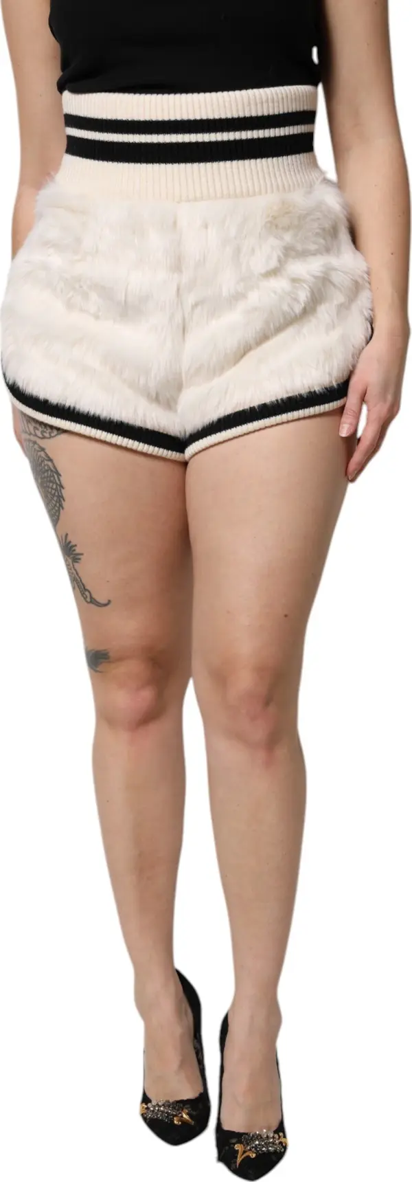 White Faux Fur High Waisted Hot Pants Short