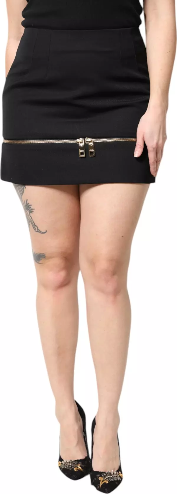 Black Virgin Wool High Waisted Mini Skirt