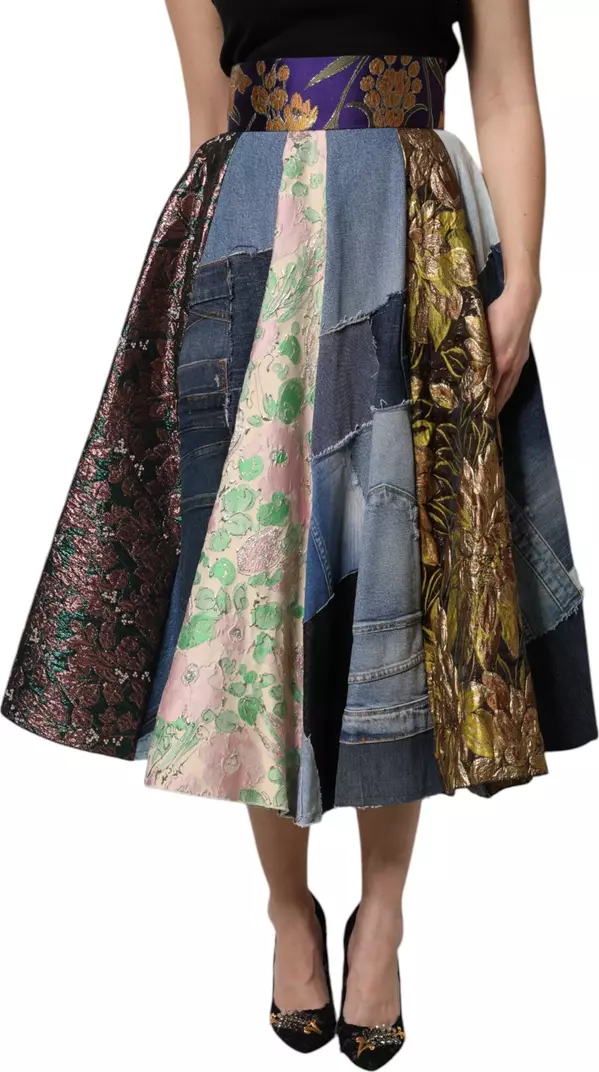 Multicolor Patchwork High Waisted Midi Skirt
