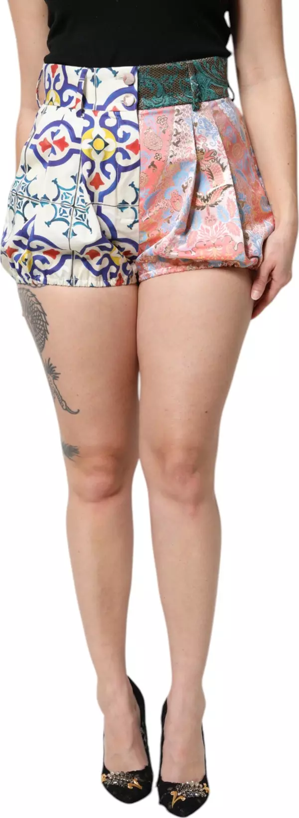 Multicolor Cotton Patchwork Hot Pants Shorts