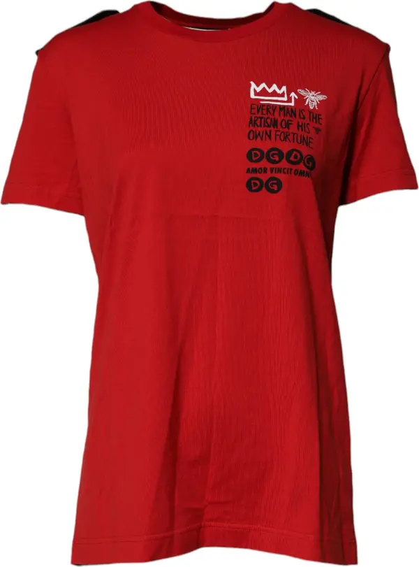 Red Cotton Round Neck Short Sleeves T-shirt