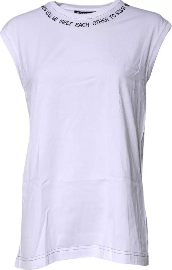 White Cotton Sleeveless Printed Tank T-shirt