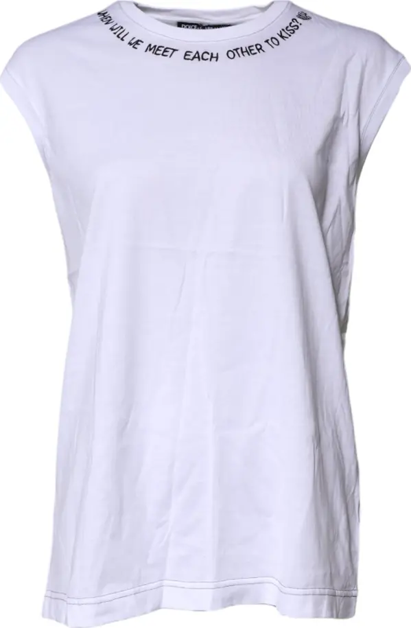 White Cotton Sleeveless Printed Tank T-shirt
