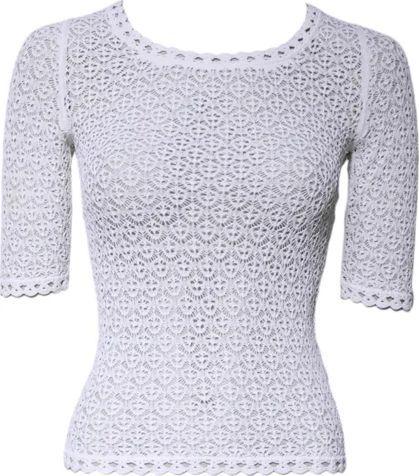 White Viscose Short Sleeve Crochet Top