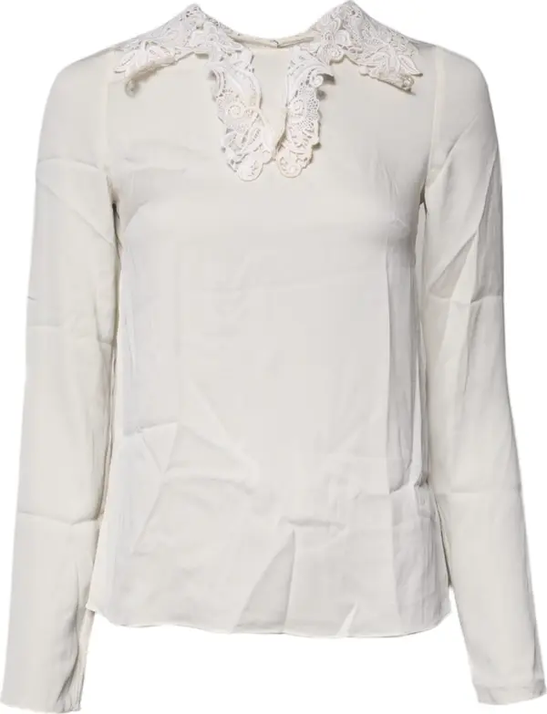 Cream Floral Lace Long Sleeves Blouse Top