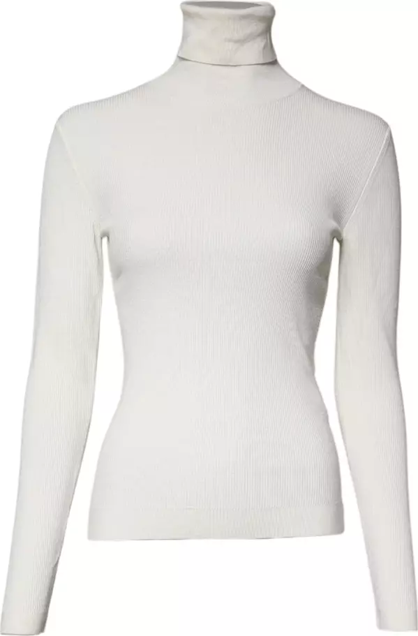 Cream Long Sleeves Turtleneck Slim Sweater