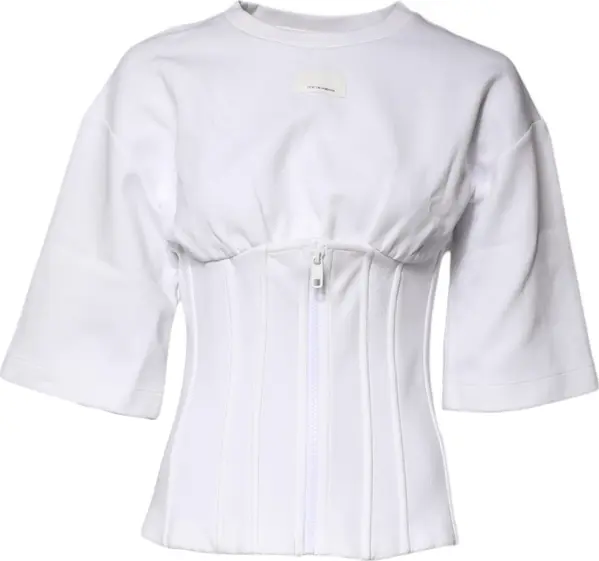 White Cotton Blend 3/4 Sleeves Blouse Top