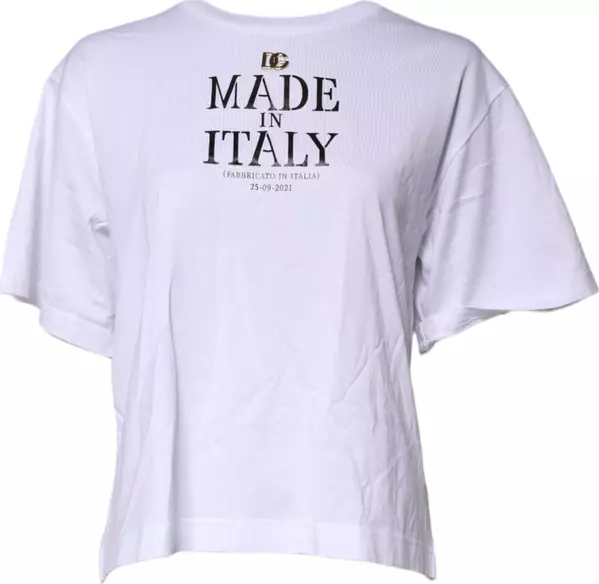 White Printed Round Neck Top Cotton T-shirt
