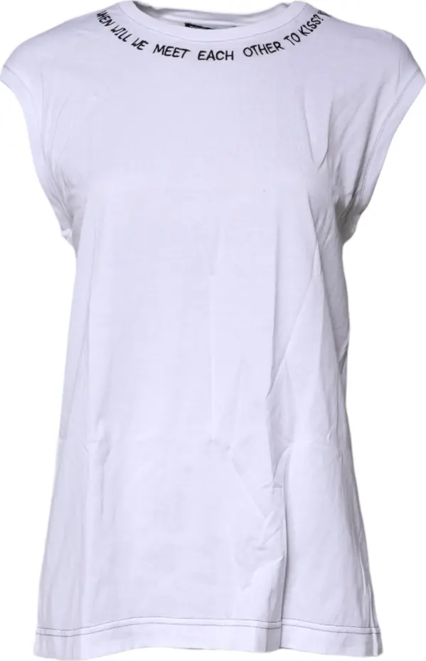 White Cotton Sleeveless Printed Tank T-shirt