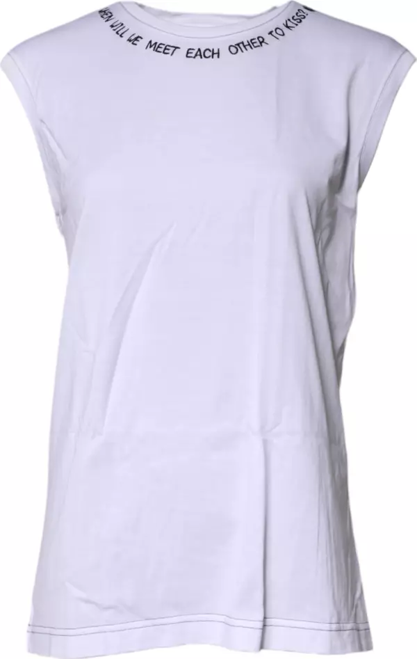 White Cotton Sleeveless Printed Tank T-shirt