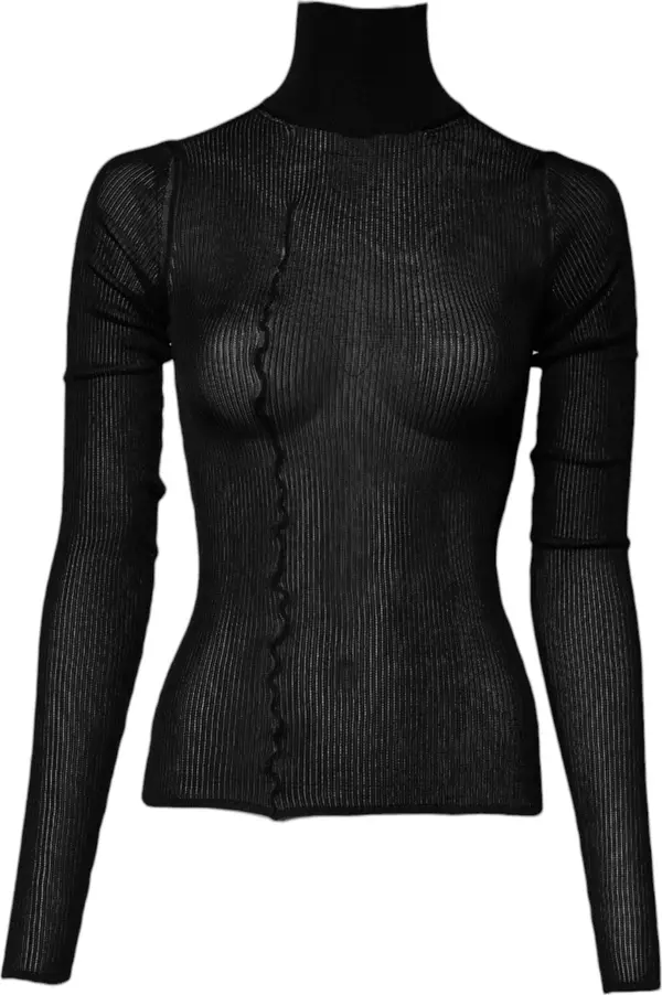Black Knit Long Sleeves Turtleneck Slim Top