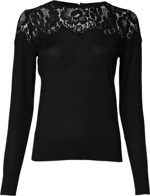 Black Floral Lace Long Sleeves Blouse Top