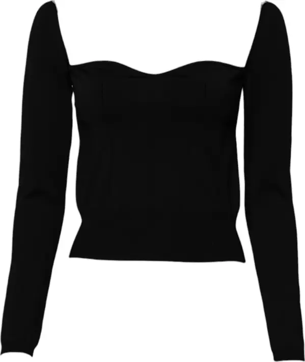 Black Square Neckline Long Sleeves Sweater