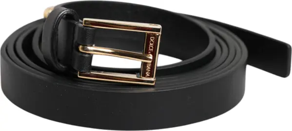 Black Calf Leather Gold Metal Buckle Belt