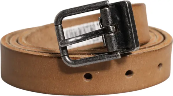 Brown Leather Silver Tone Metal Buckle Belt