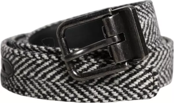 Black White Silver Tone Metal Buckle Belt