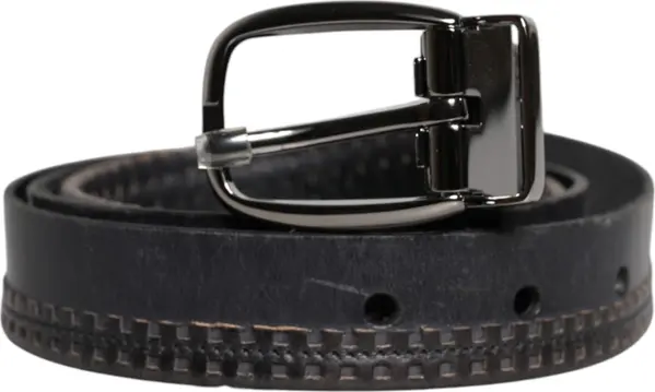 Black Leather Silver Tone Metal Buckle Belt