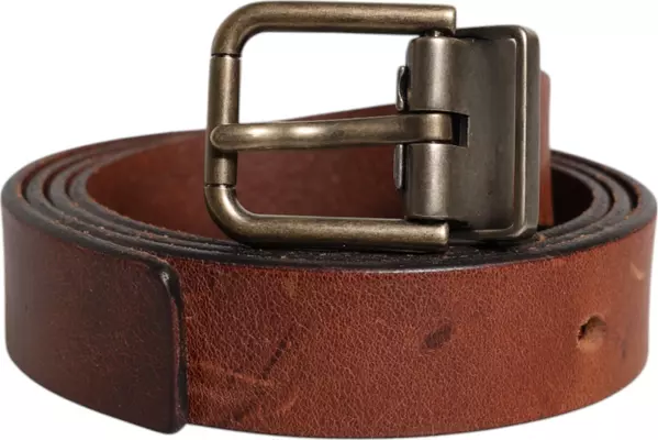 Brown Leather Metal Buckle Classic Belt