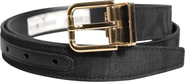Black Classic Gold Metal Logo Buckle Belt